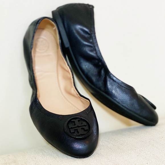 Tory Burch Black Leather Ballet Flats 7.5 ❤️❤️ - Picture 1 of 5